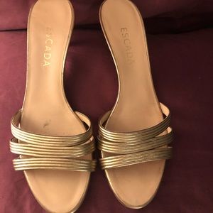 Escada Gold slides w/reflective 2” stiletto heel